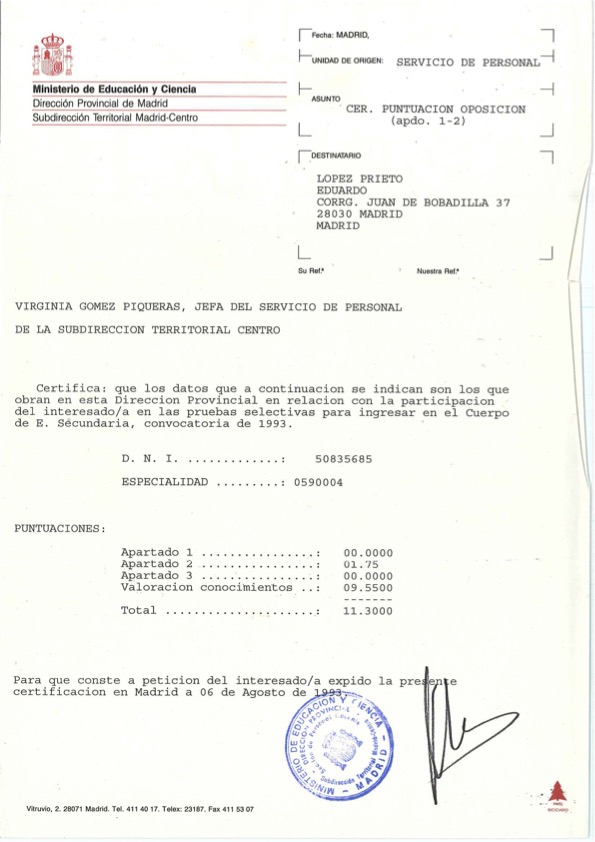 Notas Oposición Lengua 1993.