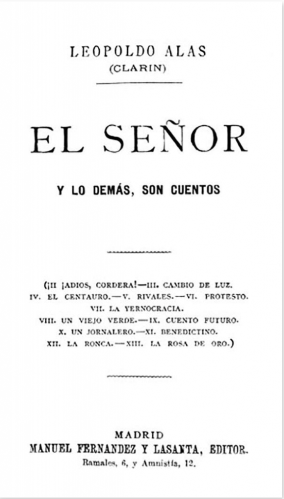 Portada de El Señor y lo demás, son cuentos (¿1893?) obra de Leopoldo Alas Clarín (1852-1901)